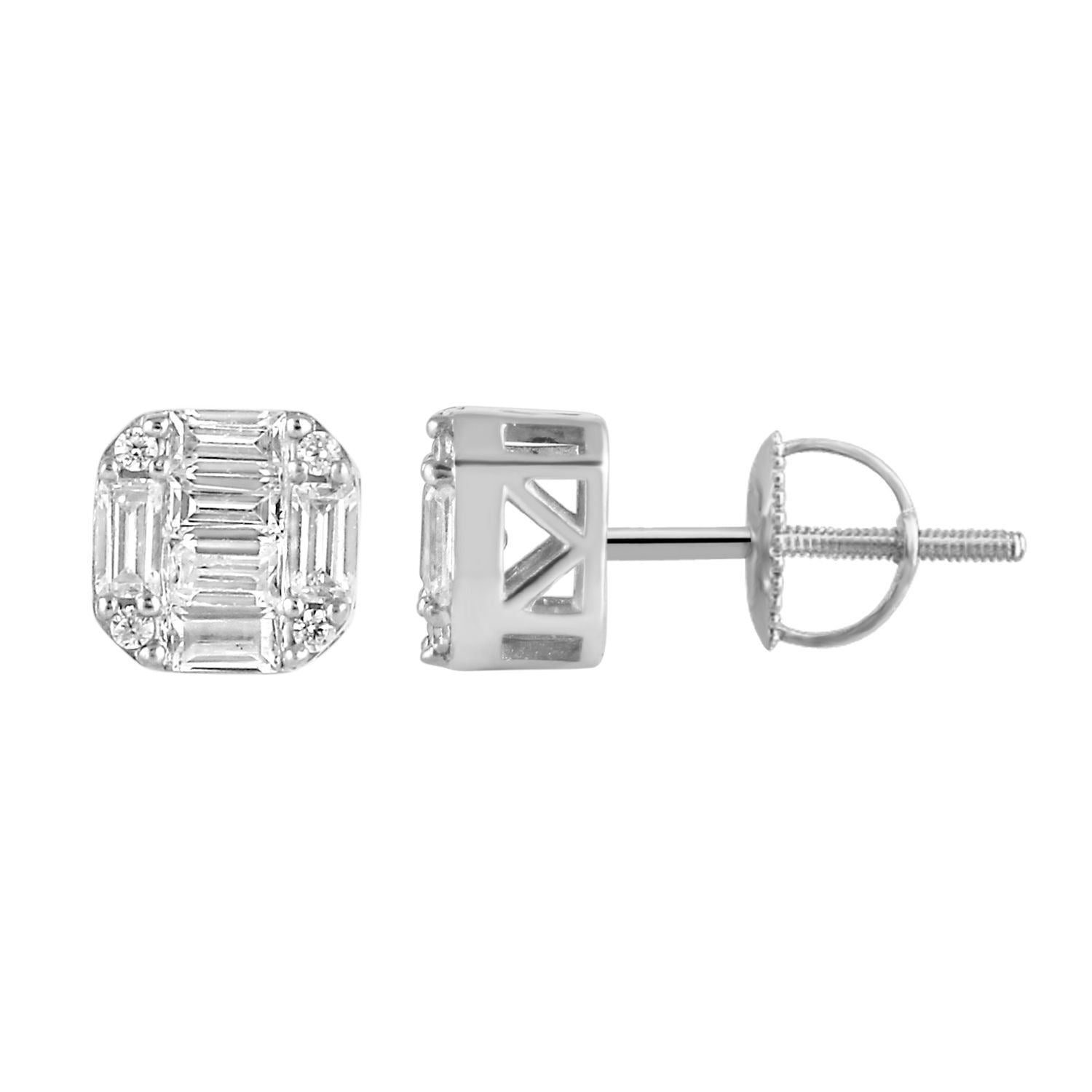 MEN'S EARRING 1/2 CT ROUND/BAGUETTE DIAMOND 10K WHITE GOLD