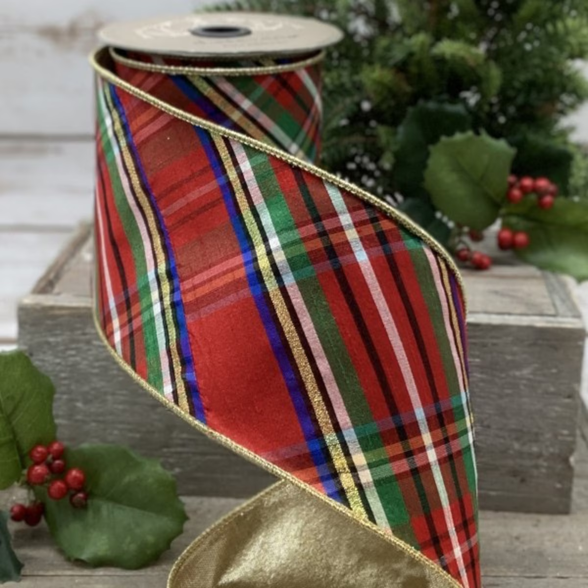 D Stevens 4" Diagonal Plaid Ribbon