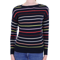Navy Striped Cashmere Boat Neck Jumper Extra Small