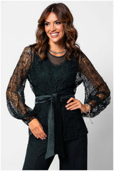Green Lace Belted Sweater, Jody - Glamourous Grace