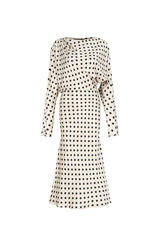 Valenciani long sleeve ivory midi dress with fitted waist and elegant midi length, perfect for formal or casual occasions.