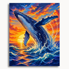 Sunset Whale paint by numbers artwork on canvas