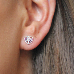 SILVER EARRINGS TREE OF LIFE MINI HEART