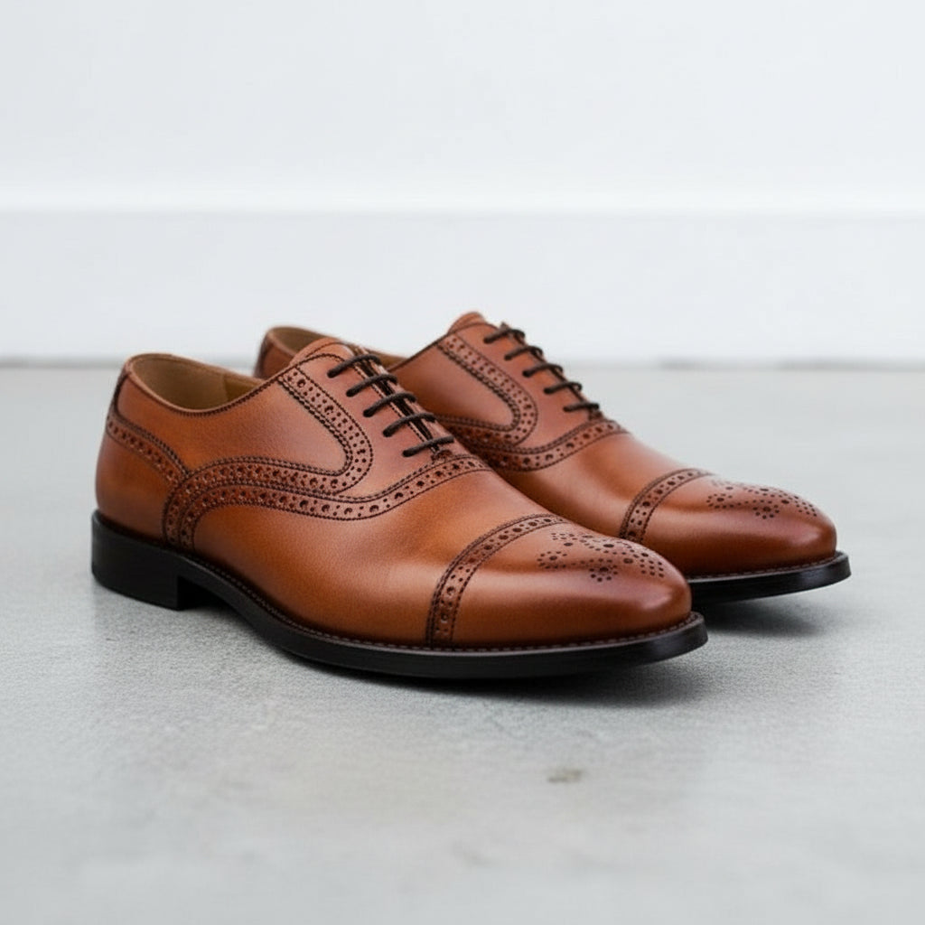 Men's Brown Cap-Toe Leather Oxfords — Ardwick
