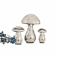 Loberon Deko Pilze Set Périgord | Herbstdeko & Weihnachtsdeko Antiksilber | Aus Robustem Glas | Mundgeblasen | 3er Set | 12 cm, 17 cm & 21 cm, antiksilber im Sale