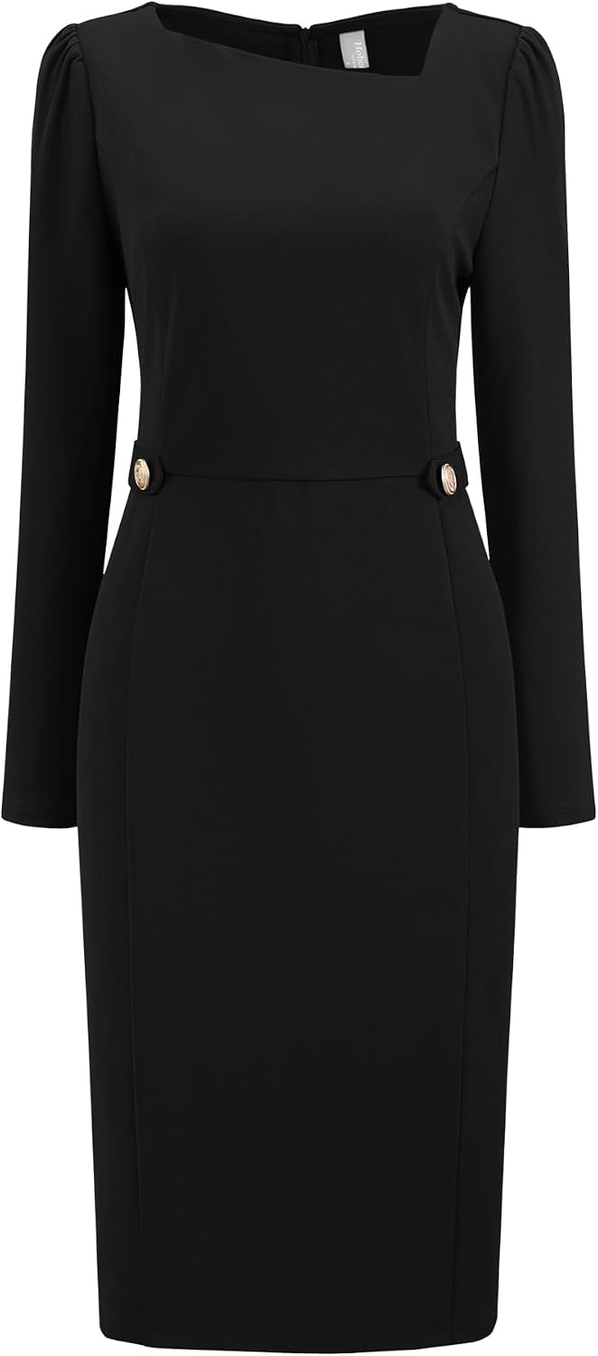 Hobemty Women's Funeral Wear to Work Dress Long Sleeve 2025 Pencil Dress for Women