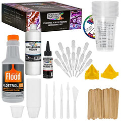U.S. Art Supply - 1 Quart Floetrol Additive Pouring Supply Paint Medium Deluxe Kit for Mixing, Epoxy, Resin - Silicone Oil,1 and 10 Ounce Plastic U.S. Art Supply