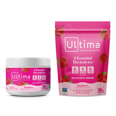 Ultima Replenisher Electrolyte Powder Drink Mix Bundle – Sugar Free – Rasberry 30 Serving Canister and 20 Stickpacks