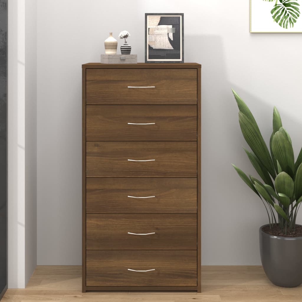 NNEVL Sideboard with 6 Drawers Brown Oak 50x34x96 cm Engineered Wood