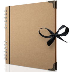 Bstorify Scrapbook Album 60 Pages (8 x 8 inch) Brown Thick 200gsm Kraft Paper, Corner Protectors - Scrap Book, Ribbon Closure - Ideal for Your Scrapbooking Albums, Art & Craft Projects 8 x 8 inches - NewNest Australia