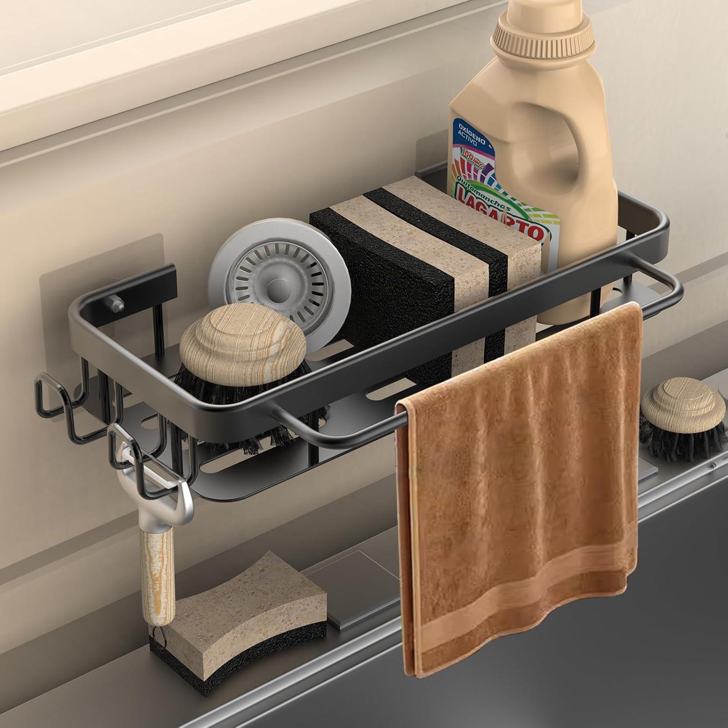 Küchen Spülbecken Organizer Schwammhalter mit Haken - Schwarz