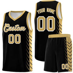 Custom Black Old Gold Personalized Side Symmetrical Line Pattern Sports Uniform Basketball Jersey| KXKSHOP