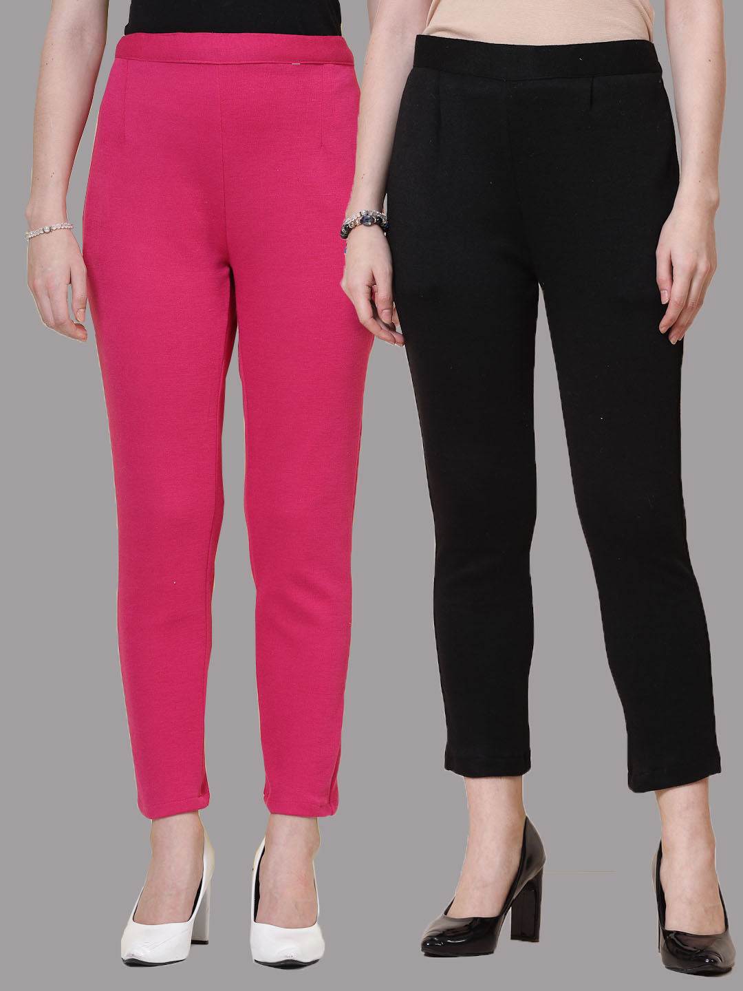 Magenta & Black Solid Woollen Trouser (Pack of 2) | NOZ2TOZ - Made In INDIA.