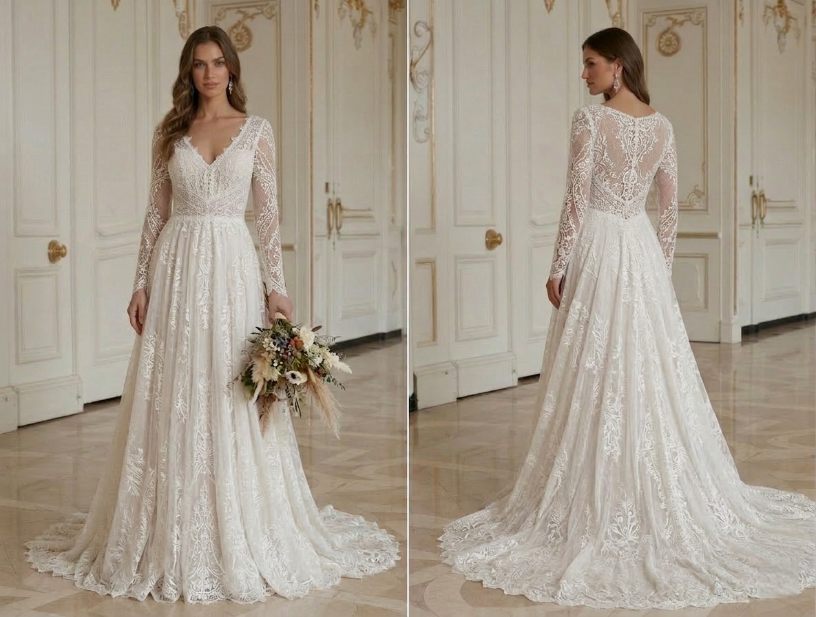 Lace Wedding Dress Boho Lace Bridal Gown