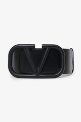 Valentino Black Leather V-Logo Wide Waist Belt