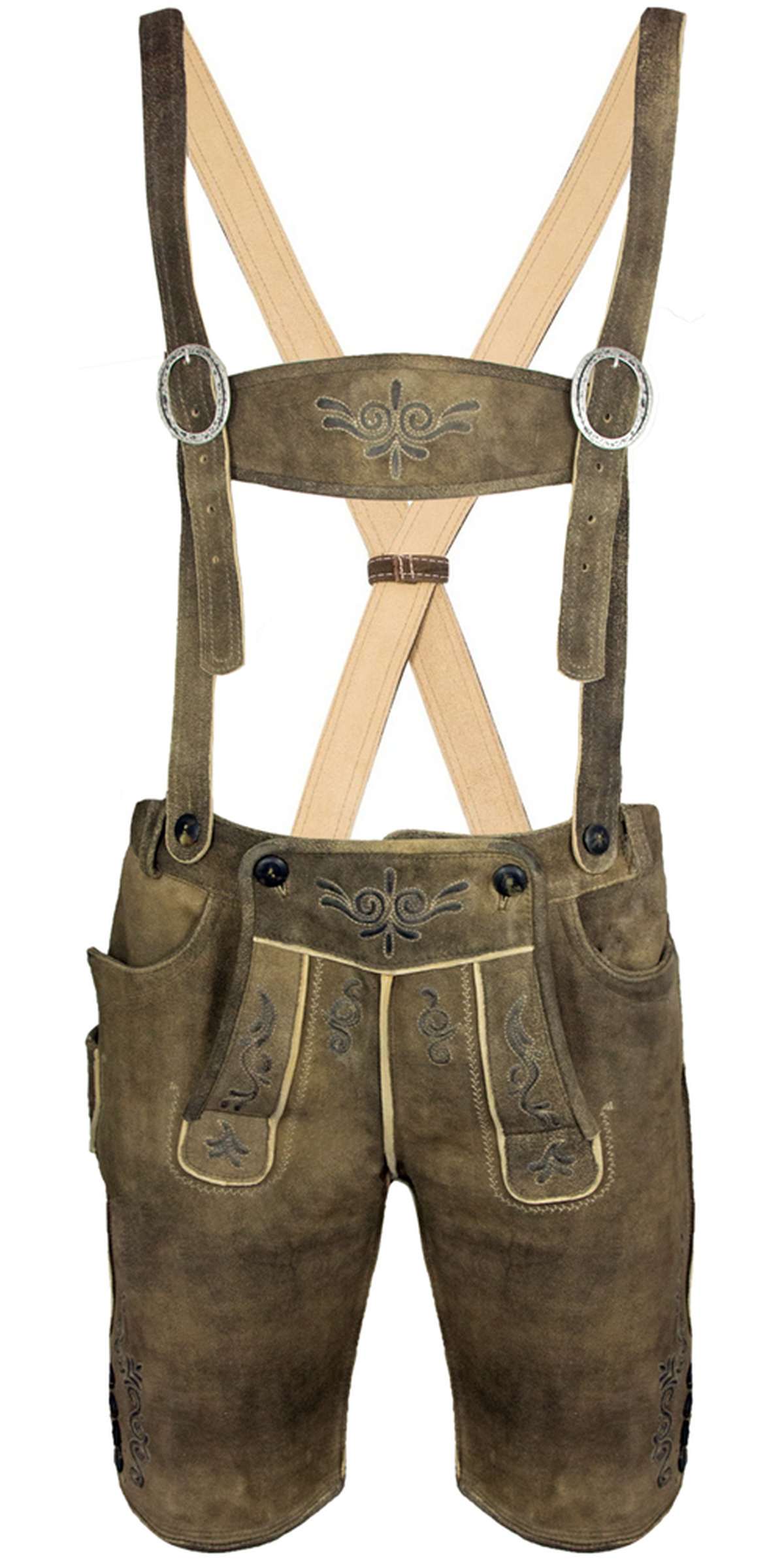 SCHWEIGERT´s Kurze Hirsch Lederhose Hartmut mit Träger - Rauch | Exklusiv von MADDOX