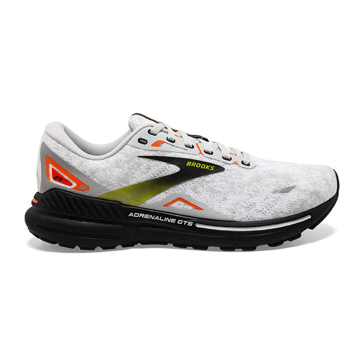 Men's Brooks Adrenaline GTS 23, Oyster/Black/Red Orange, 7.5 D Medium