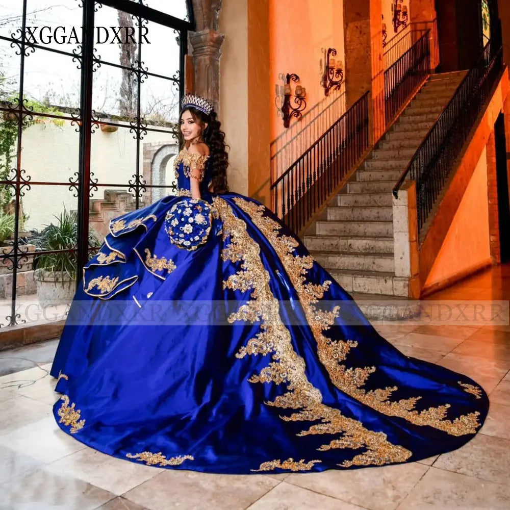 Royal Blue Quinceanera Dress 2026 Vestidos De 15 Gold Lace Appliques Crystal Sweetheart Princess Sweet 16 XV Birthday Ball Gown