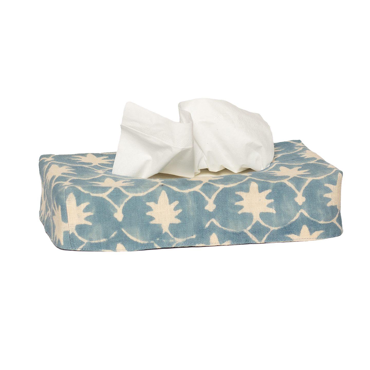 Skinny Palm Grove Linen Tissue Box Cover - French Blue Inverse