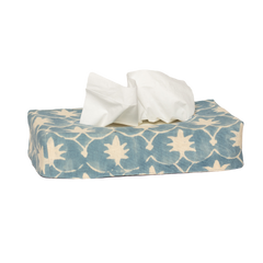 Skinny Palm Grove Linen Tissue Box Cover - French Blue Inverse