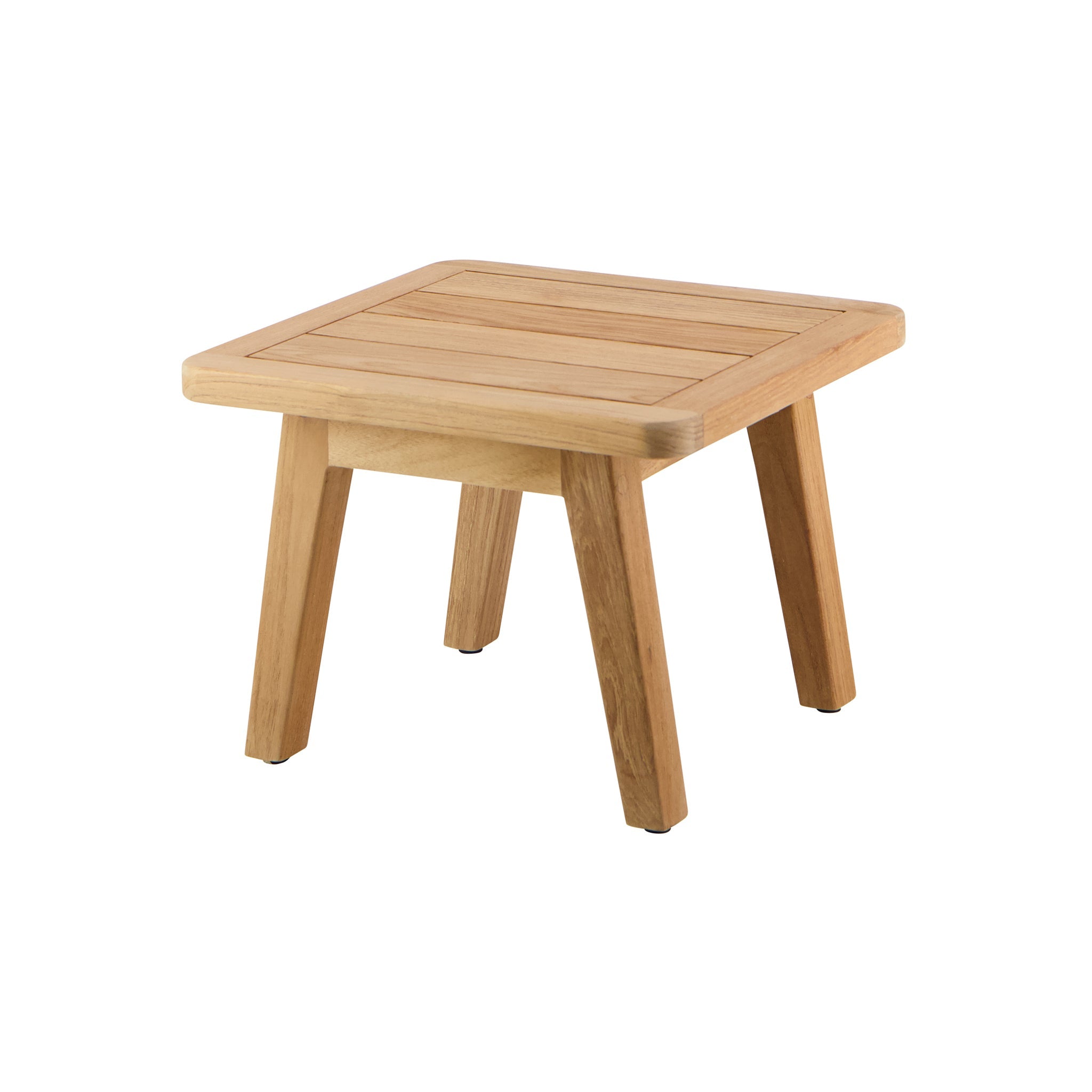Barcelona teak square side table. Front angle view.
