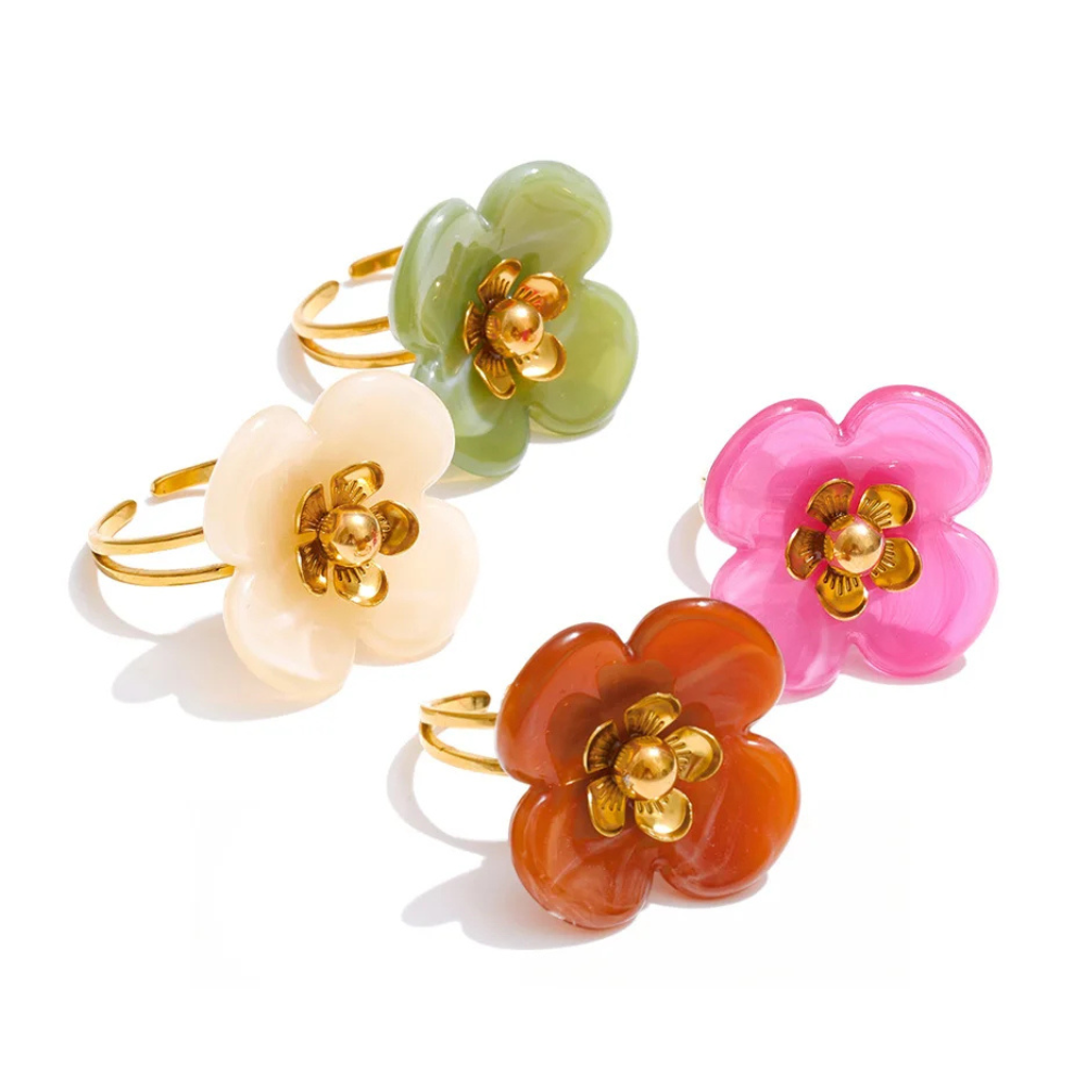 Bague Fleur Résine et Dorée