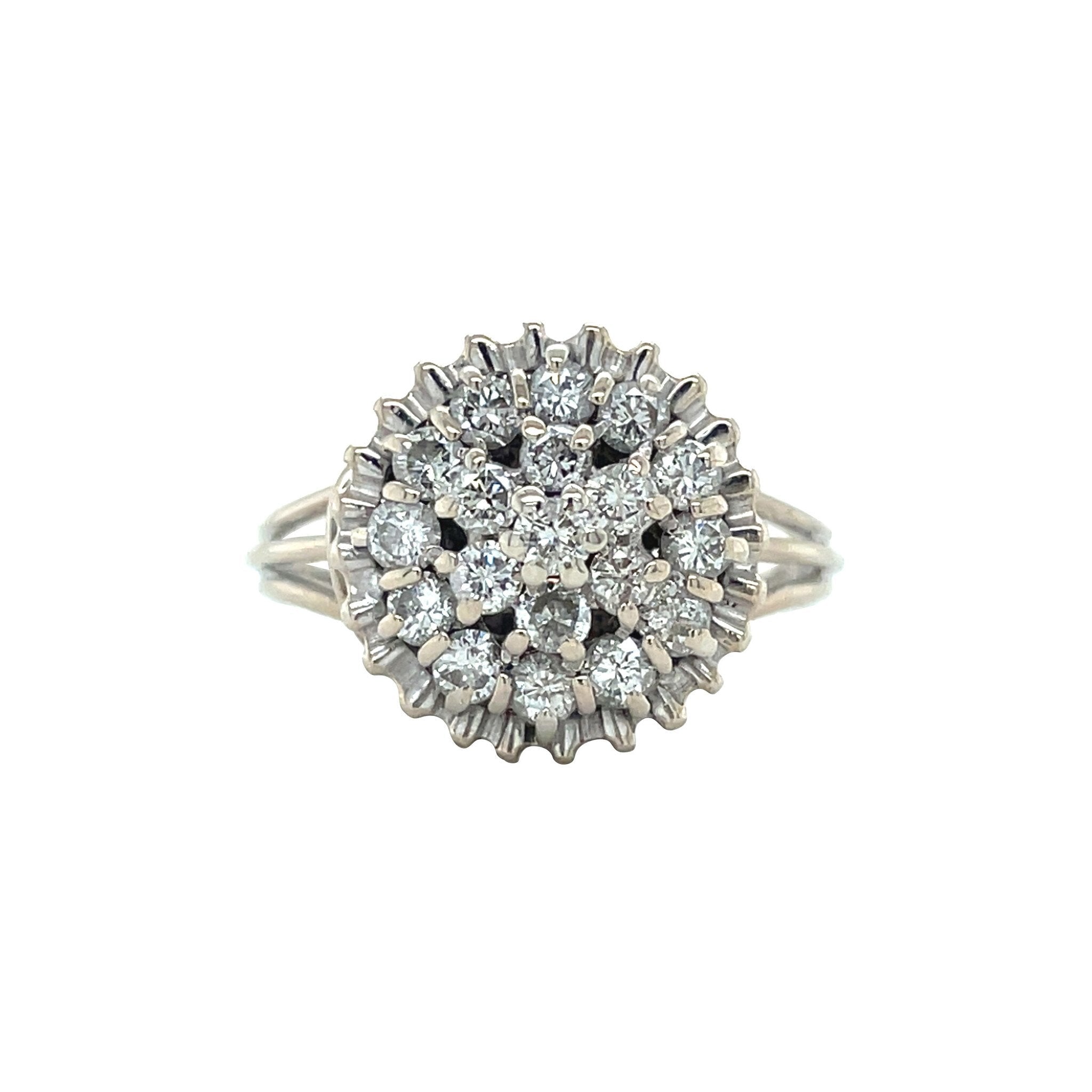 Vintage 14 kt white gold entourage ring with diamond