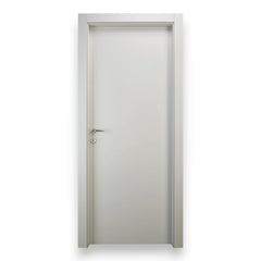 Porta battente reversibile moderna da interno completa in legno di abete bianco liscio giuntato con serratura e profili