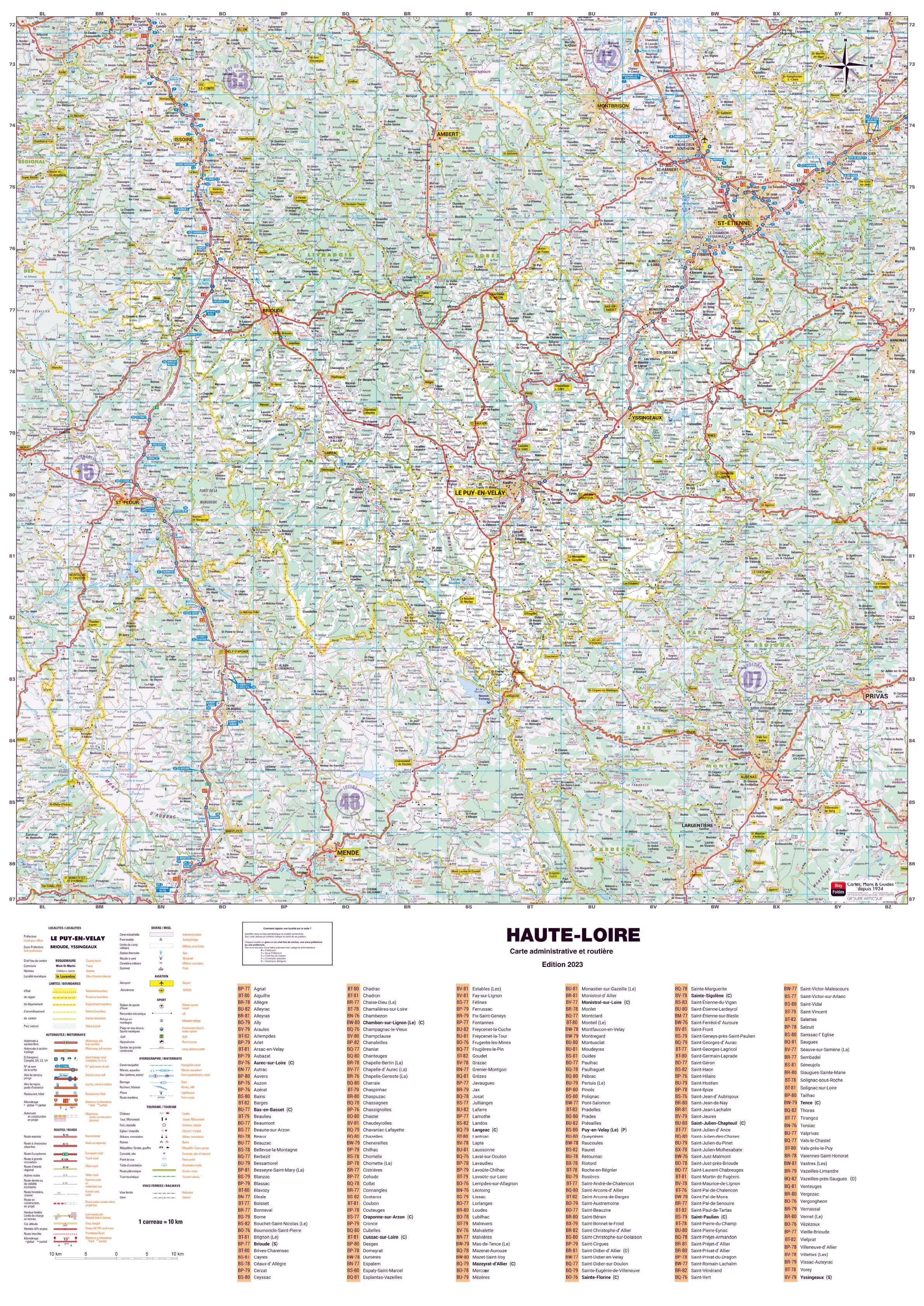 Poster - Haute-Loire (119 x 85 cm) | Blay Foldex carte murale roulée (en tube) Blay Foldex
