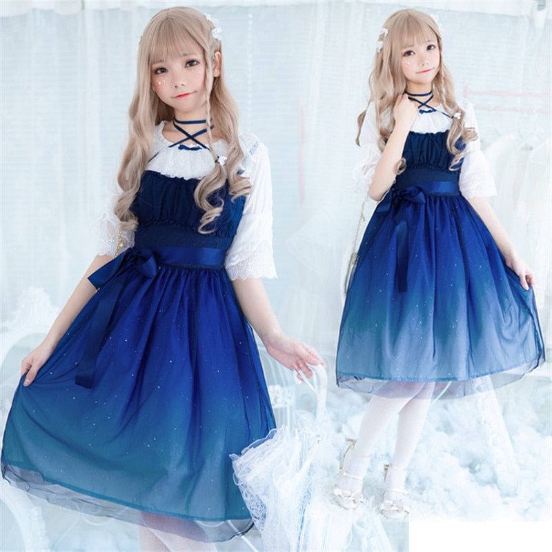 Gradientnt Gauzeze Princess Dress Kawaii Girl Gothic Lolita JSKs Adult Sweet Anime Loli Dresses Cosplay Costume
