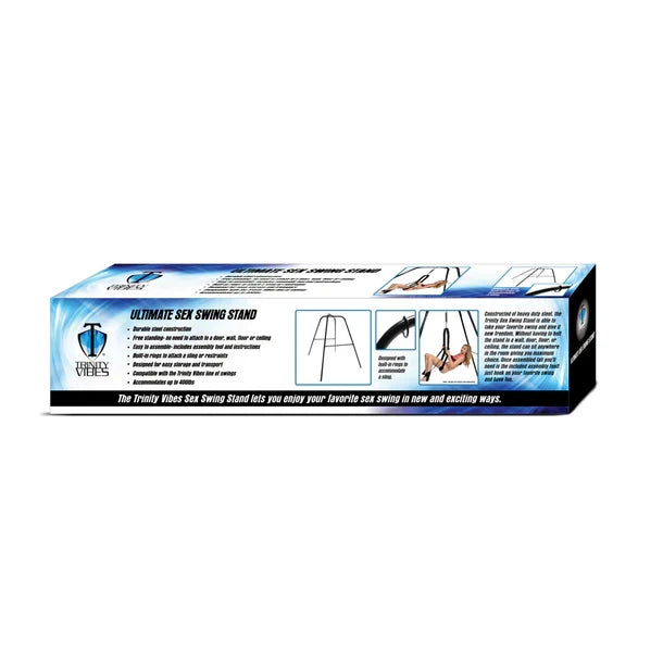 Box for a sex swing stand with branding and product details on a white background