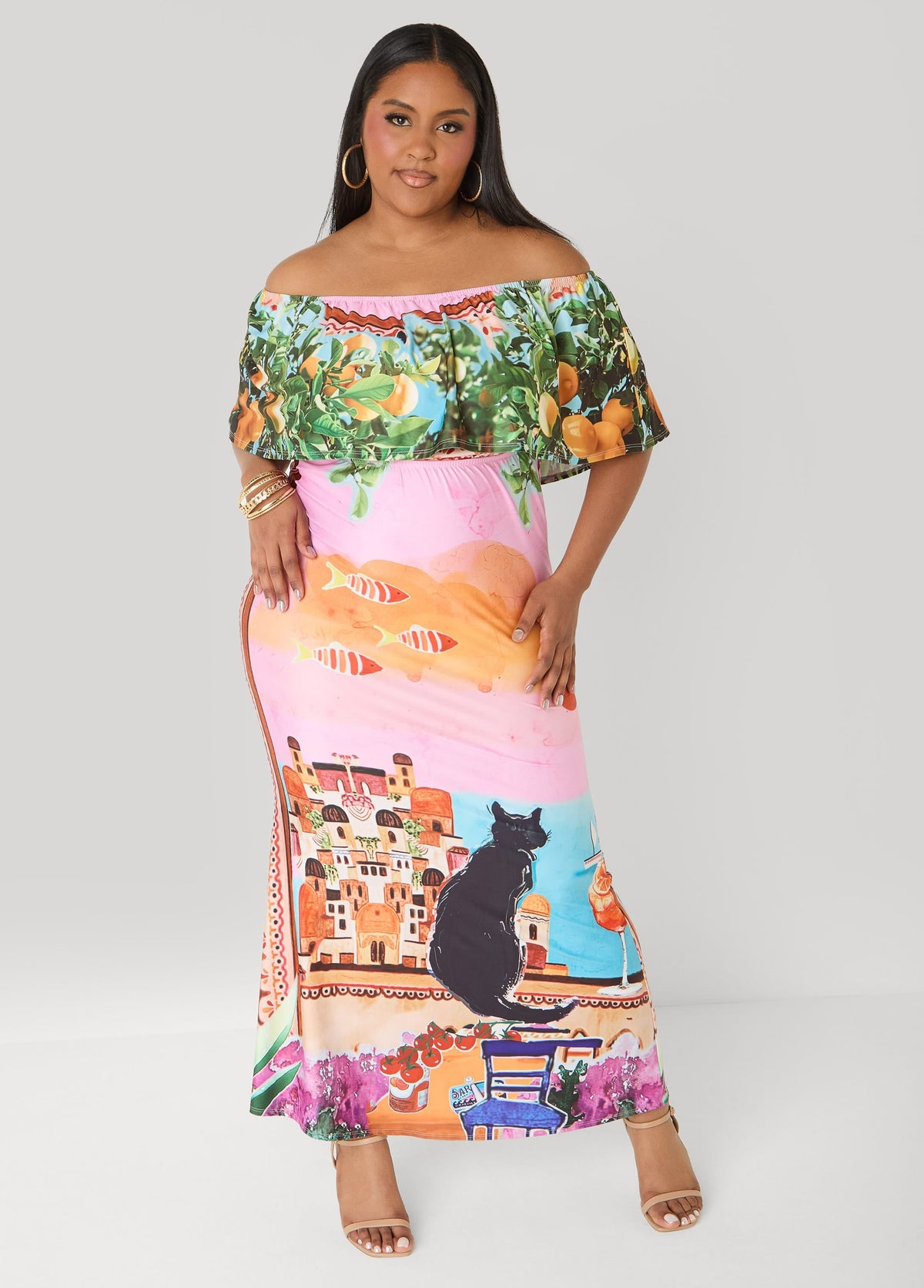 Printed Off The Shoulder Dress