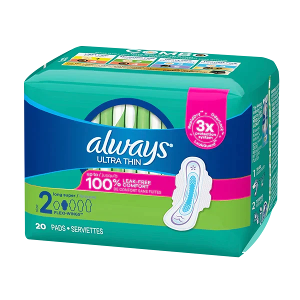 Wholesale Always Ultra Thin Super Long Pads with Wings- Bulk sanitary napkins for your convenience.