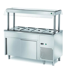 Îlot de buffet réfrigéré PROFI avec portes coulissantes et pare-haleine 1200x700x1500 - 3x GN 1/1