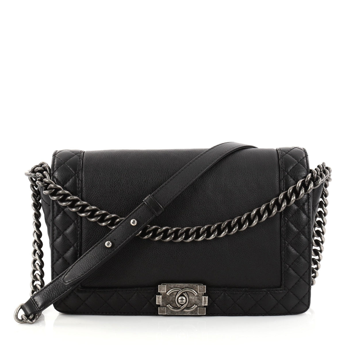 Chanel Reverso Boy Flap Bag Calfskin New Medium Black 2792310