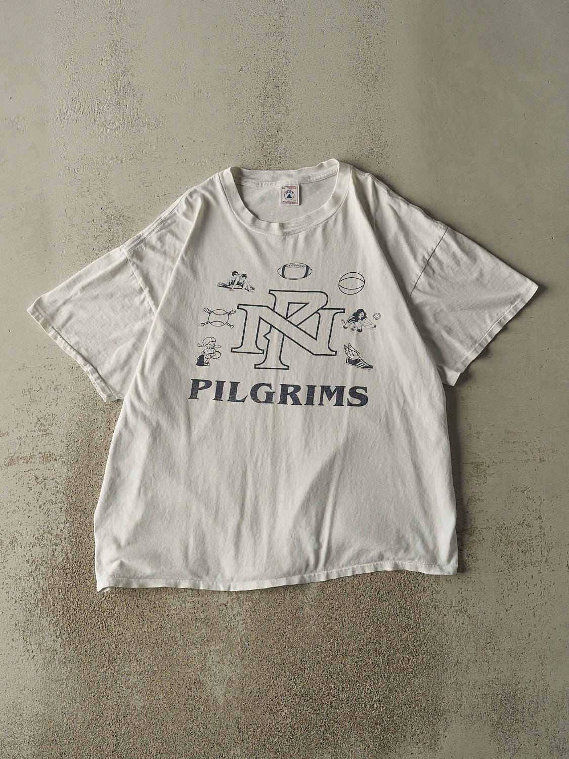 Vintage 90s White Varsity Pilgrims Single Stitch Tee (L/XL)