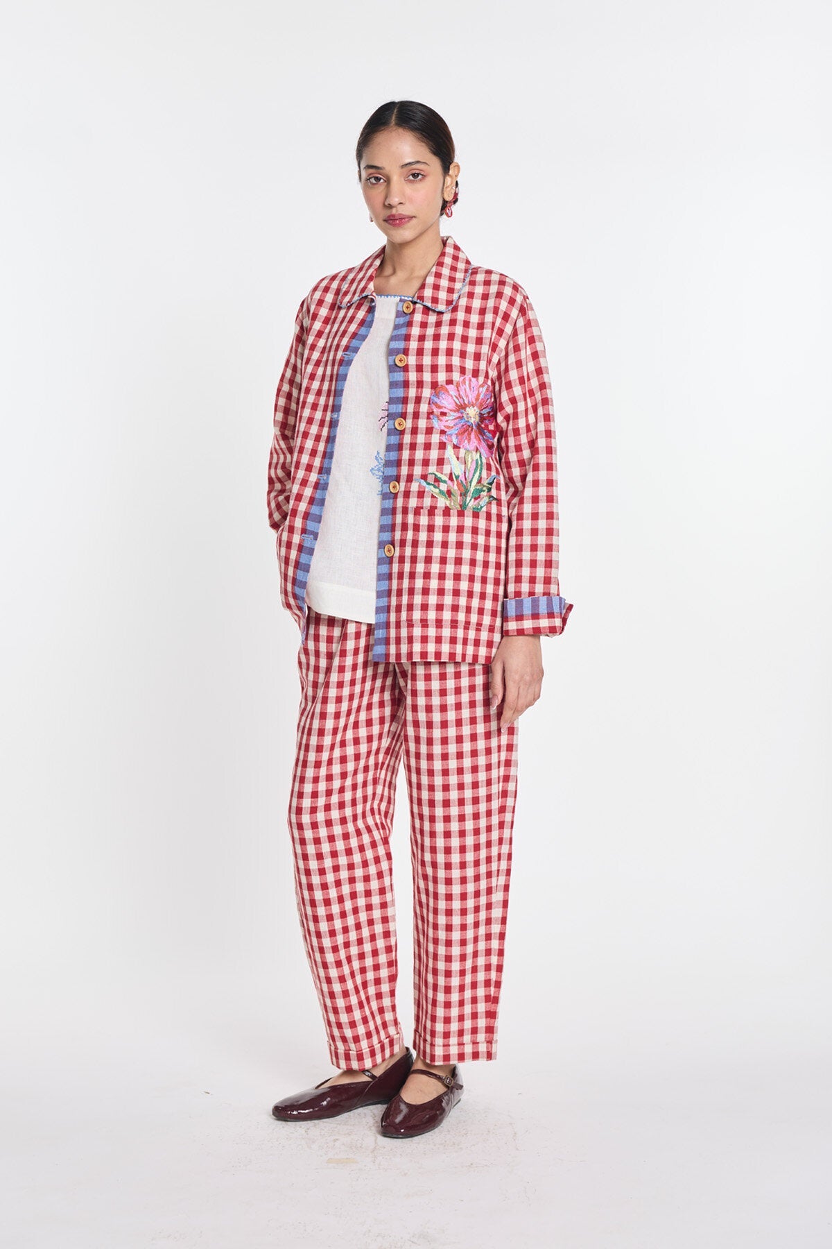 Gingham Check Elasticated Trousers