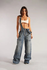 Zipper Strap Denim Jumpsuit
