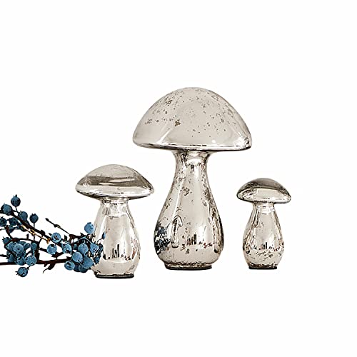 Loberon Deko Pilze Set Périgord | Herbstdeko & Weihnachtsdeko Antiksilber | Aus Robustem Glas | Mundgeblasen | 3er Set | 12 cm, 17 cm & 21 cm, antiksilber im Sale