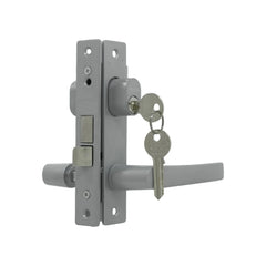Cerradura de embutir Austral para puerta de aluminio, con manija y cilindro con llaves, acabado cromo satinado