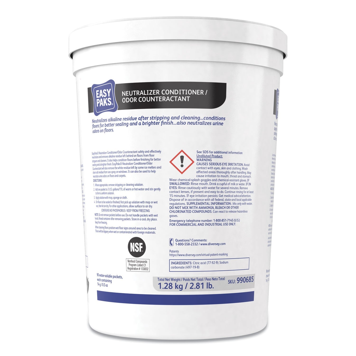Easy Paks Neutralizer Conditioner/Odor Counteractant, .5Oz Packet, 90/Tub, 2 Tubs/Carton - DVO990685