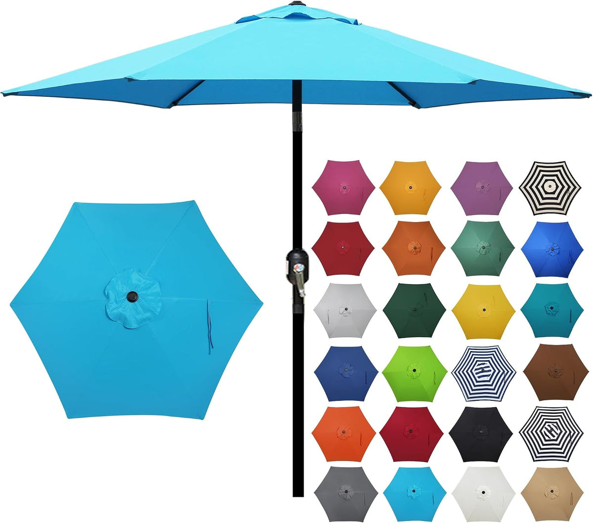 Blissun 7.5 ft Patio Umbrella, Yard Umbrella, Outdoor Market Umbrella with Push Button Tilt Crank (Light Blue)