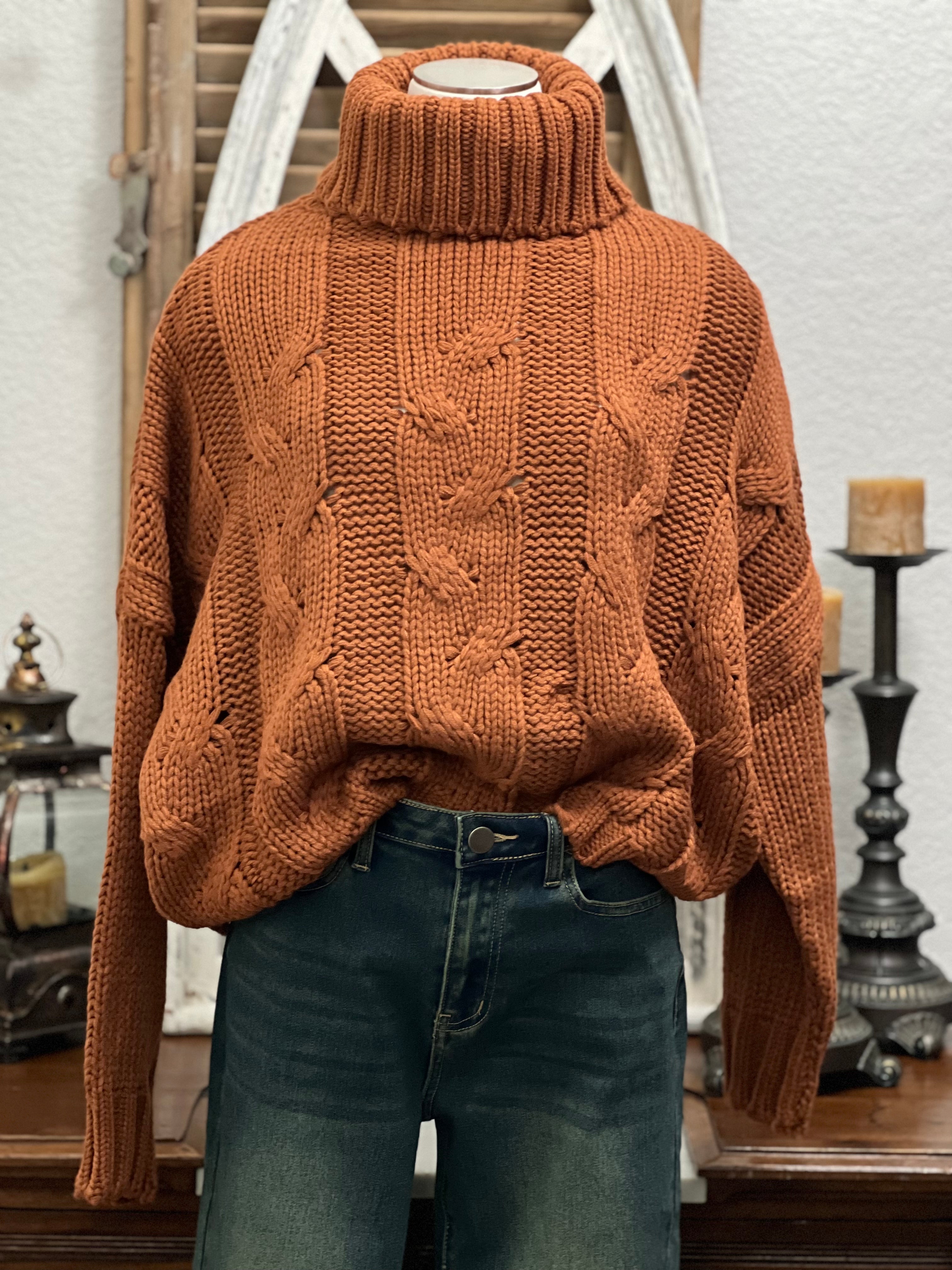 Kaydence Chunky Cable Knit Cowl Neck Sweater