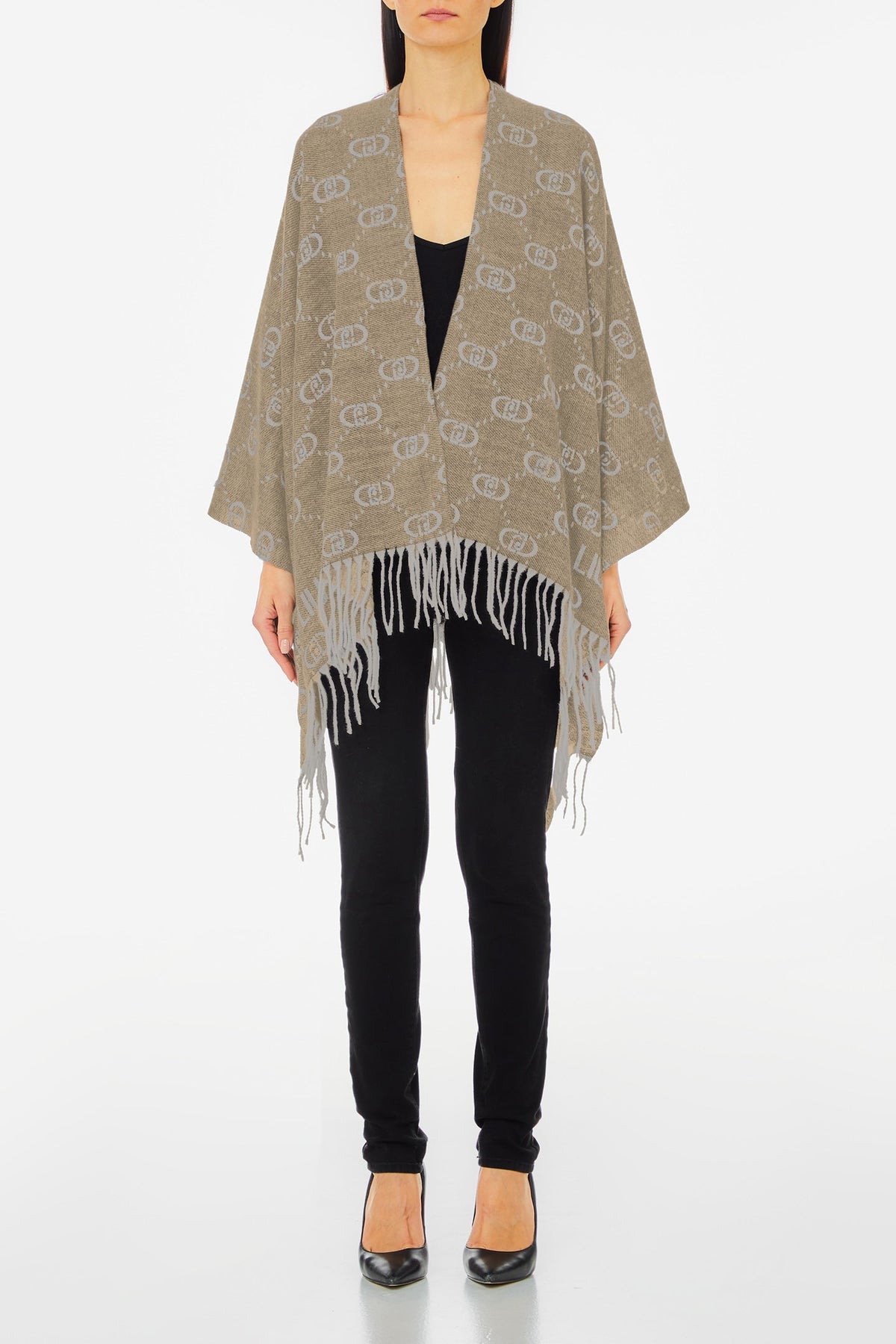 Poncho con Logo Monogram Jacquard / Beige - Ideal Moda
