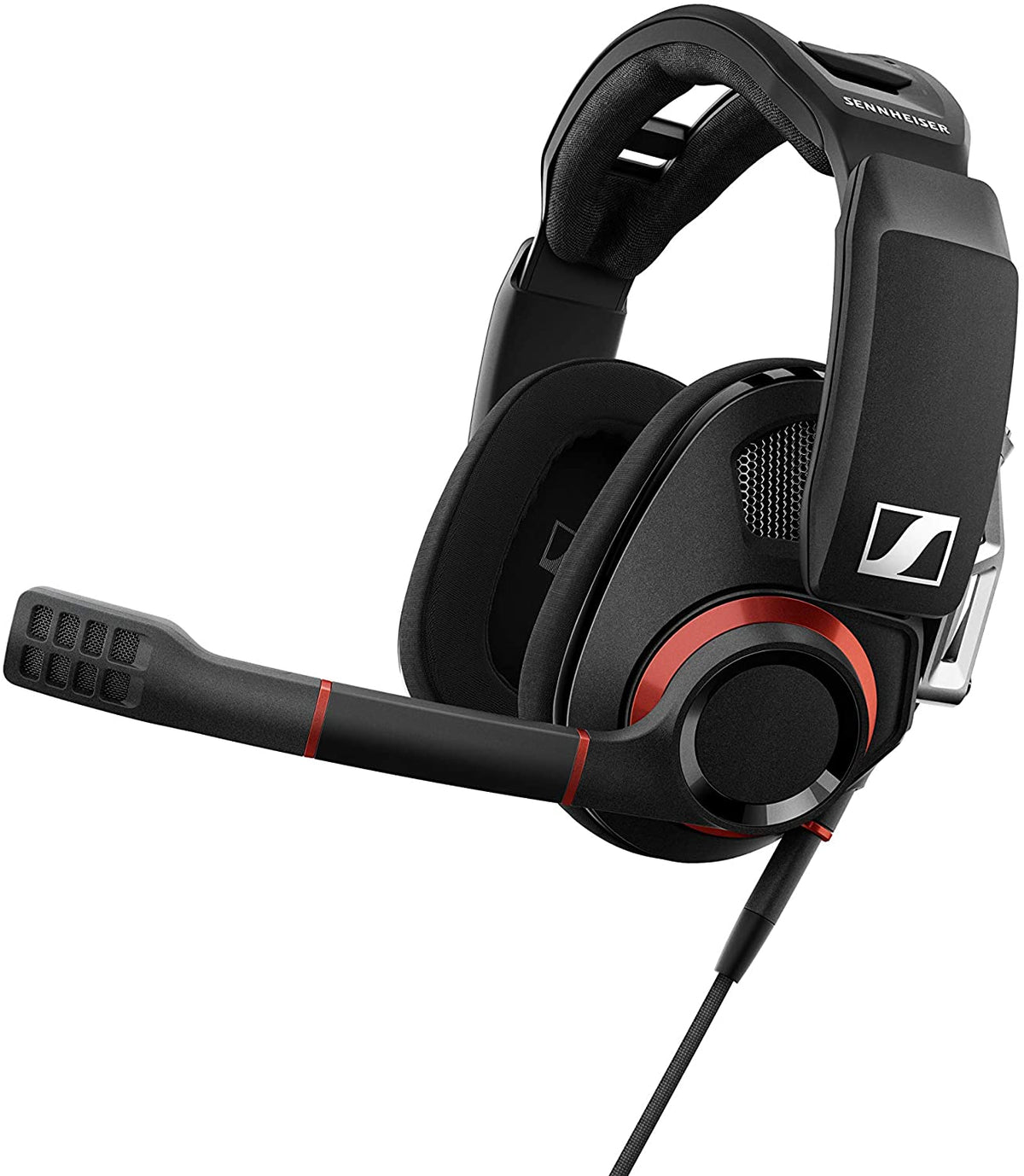 Sennheiser GSP 500 Wired Open Acoustic Gaming Headset, Noise-Cancelling Microphone, Adjustable Headband with Customizable Contact Pressure, Volume Control, PC + Mac + Xbox + PS4, Pro – Black/Red