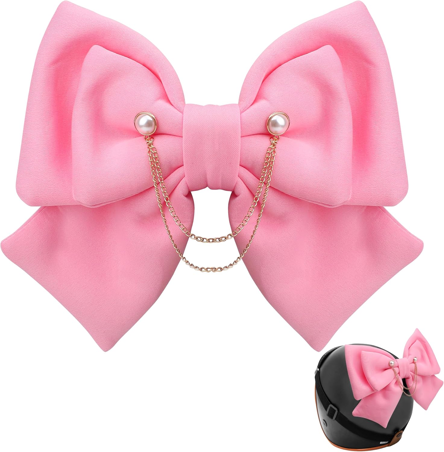 Motorcycle Helmet Bow for Women Girl, Fabric Bow for Helmet, Cute Large Fashion Bow Hair Patches Helmet Accessories, Decorations para Cascos De Motos Accesorios Fitted for Ski Bike (Pink)