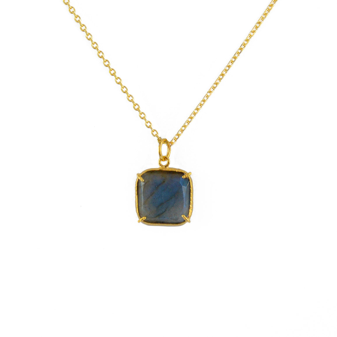 Collier doré et pierre carrée sertie 4 griffes - LABRADORITE