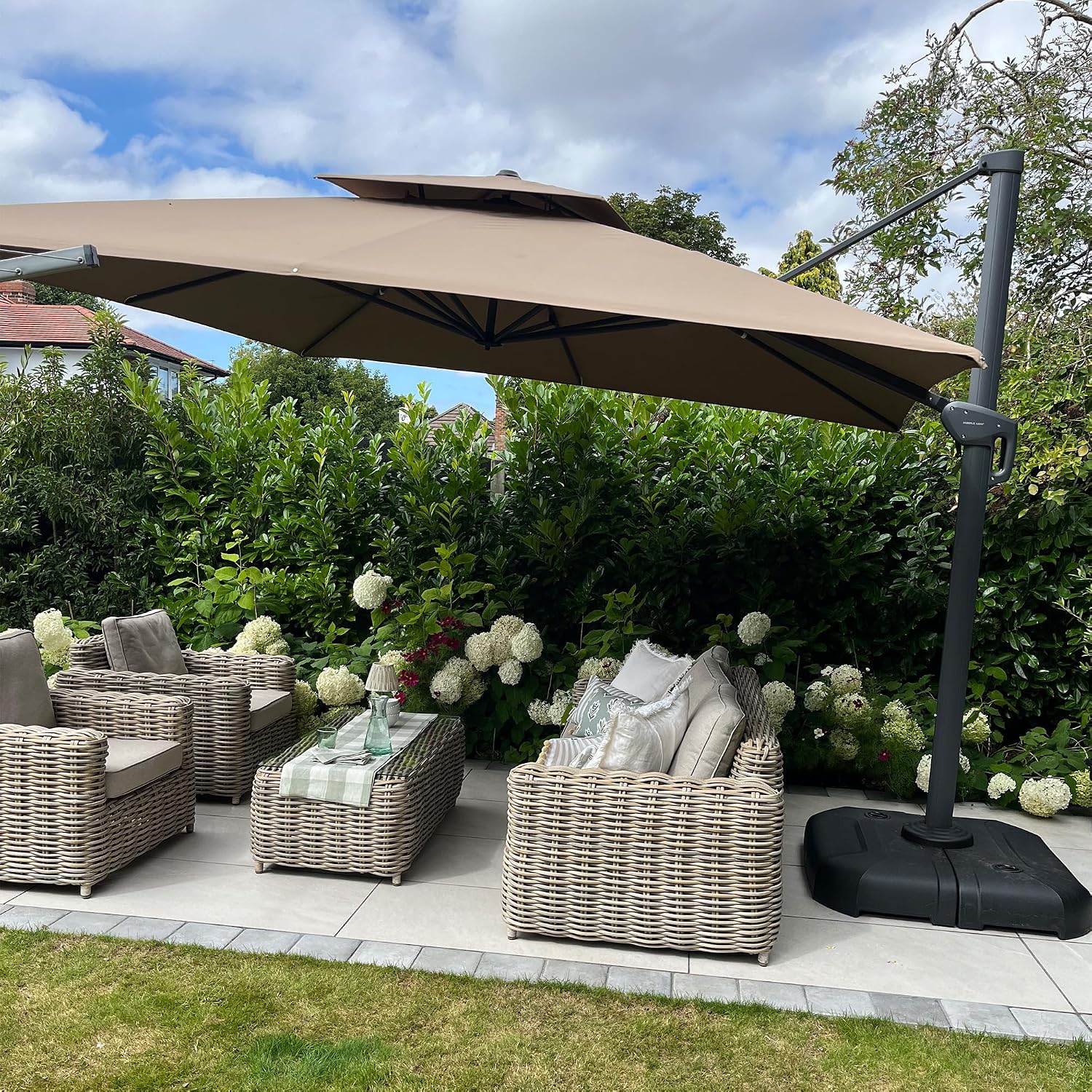 PURPLE LEAF Cantilever Umbrella 12FT Heavy Duty Umbrella Double Top Taupe