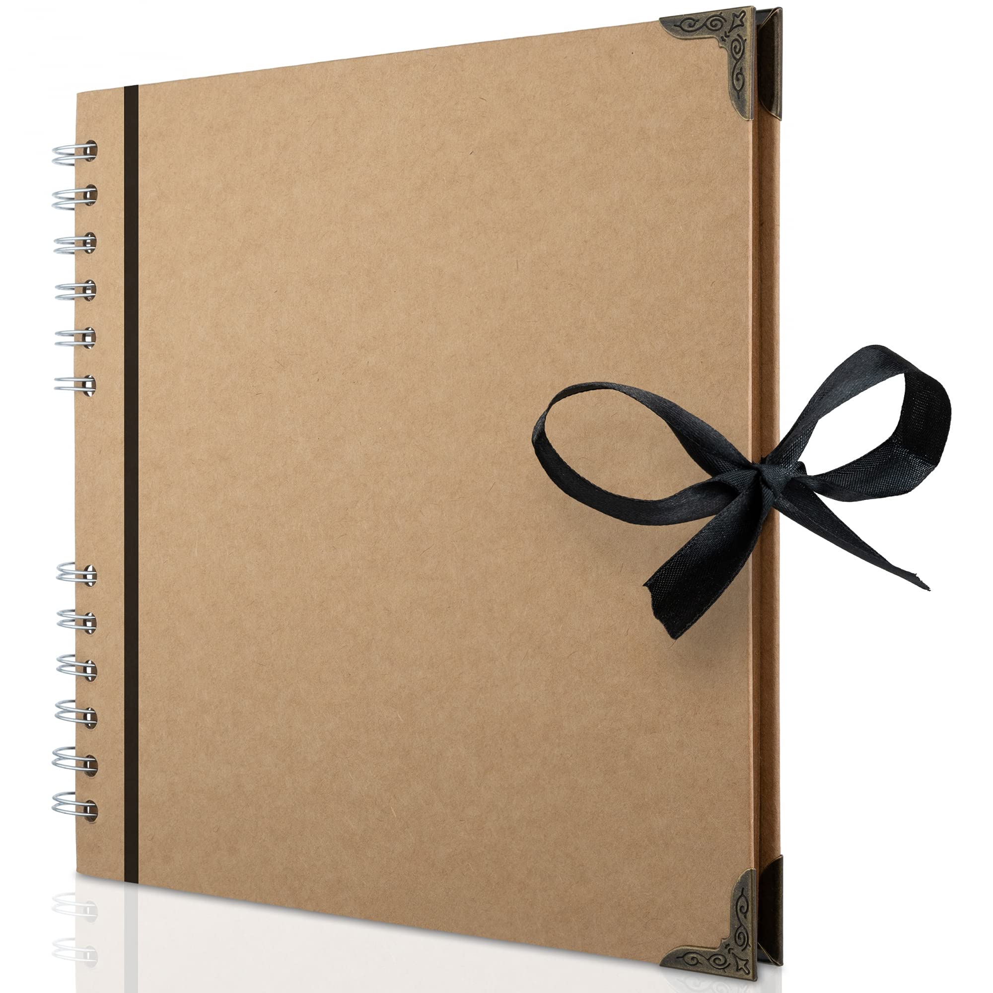 Bstorify Scrapbook Album 60 Pages (8 x 8 inch) Brown Thick 200gsm Kraft Paper, Corner Protectors - Scrap Book, Ribbon Closure - Ideal for Your Scrapbooking Albums, Art & Craft Projects 8 x 8 inches - NewNest Australia
