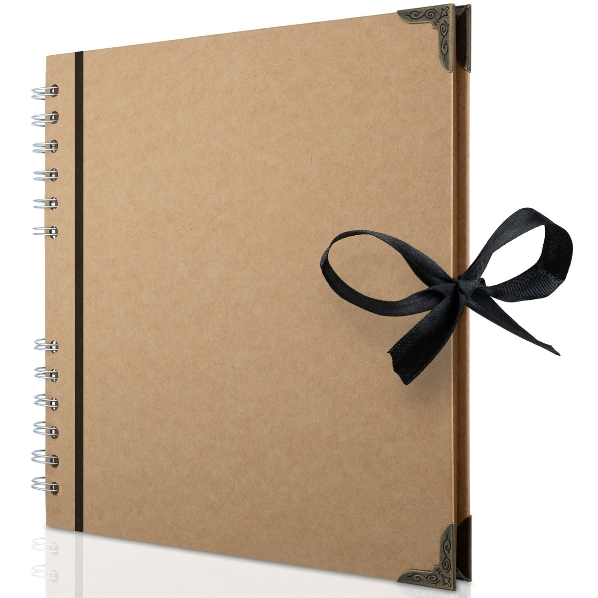 Bstorify Scrapbook Album 60 Pages (8 x 8 inch) Brown Thick 200gsm Kraft Paper, Corner Protectors - Scrap Book, Ribbon Closure - Ideal for Your Scrapbooking Albums, Art & Craft Projects 8 x 8 inches - NewNest Australia